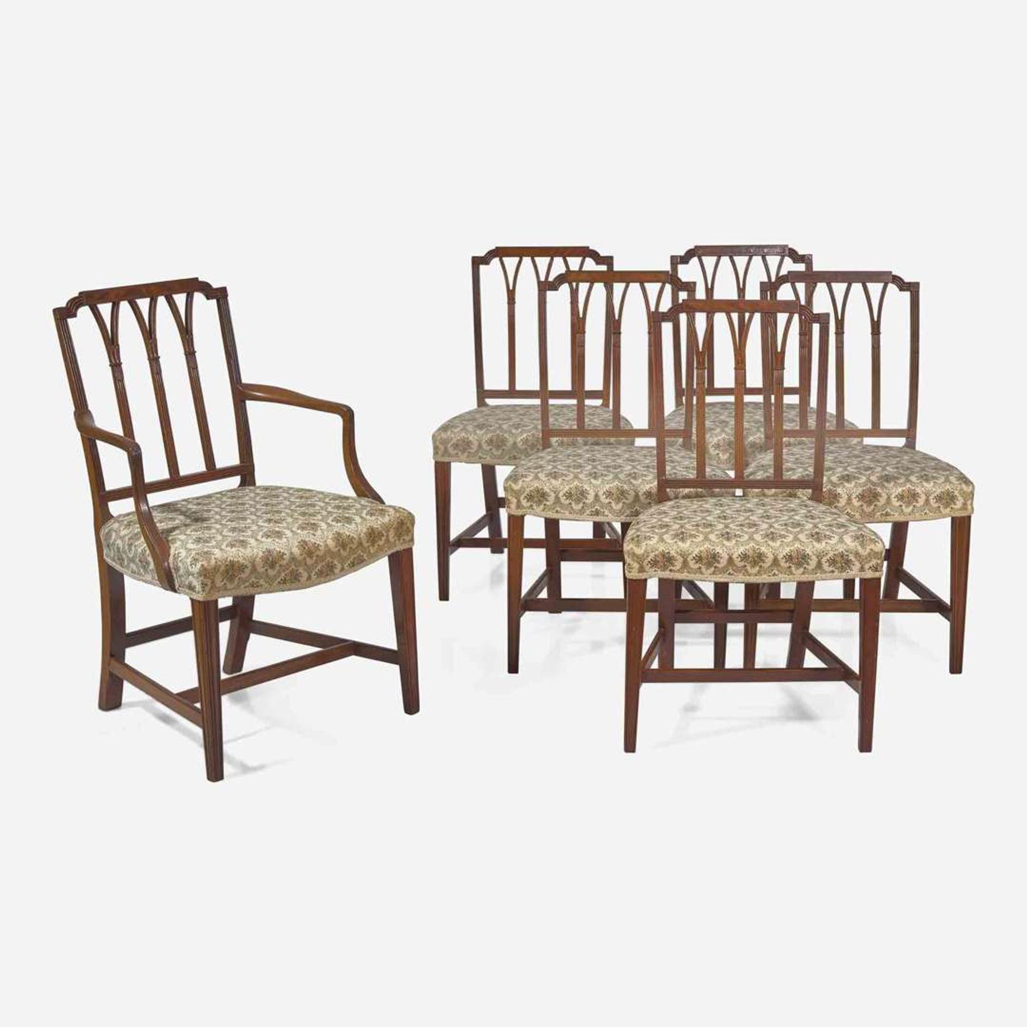 A set of six Federal style carved mahogany dining chairs late 19th / 20th century