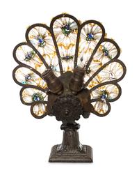 A Czechoslovakian Beaded Peacock Lamp