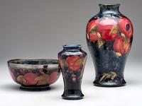 Vases and Footed Bowl with Metal Mount