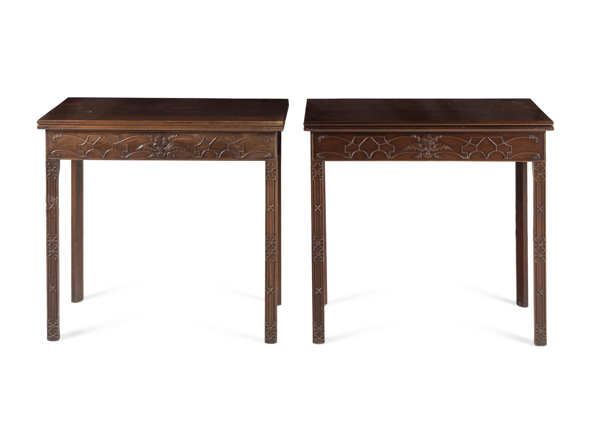 A Pair of George III Style Mahogany Flip-Top Side Tables