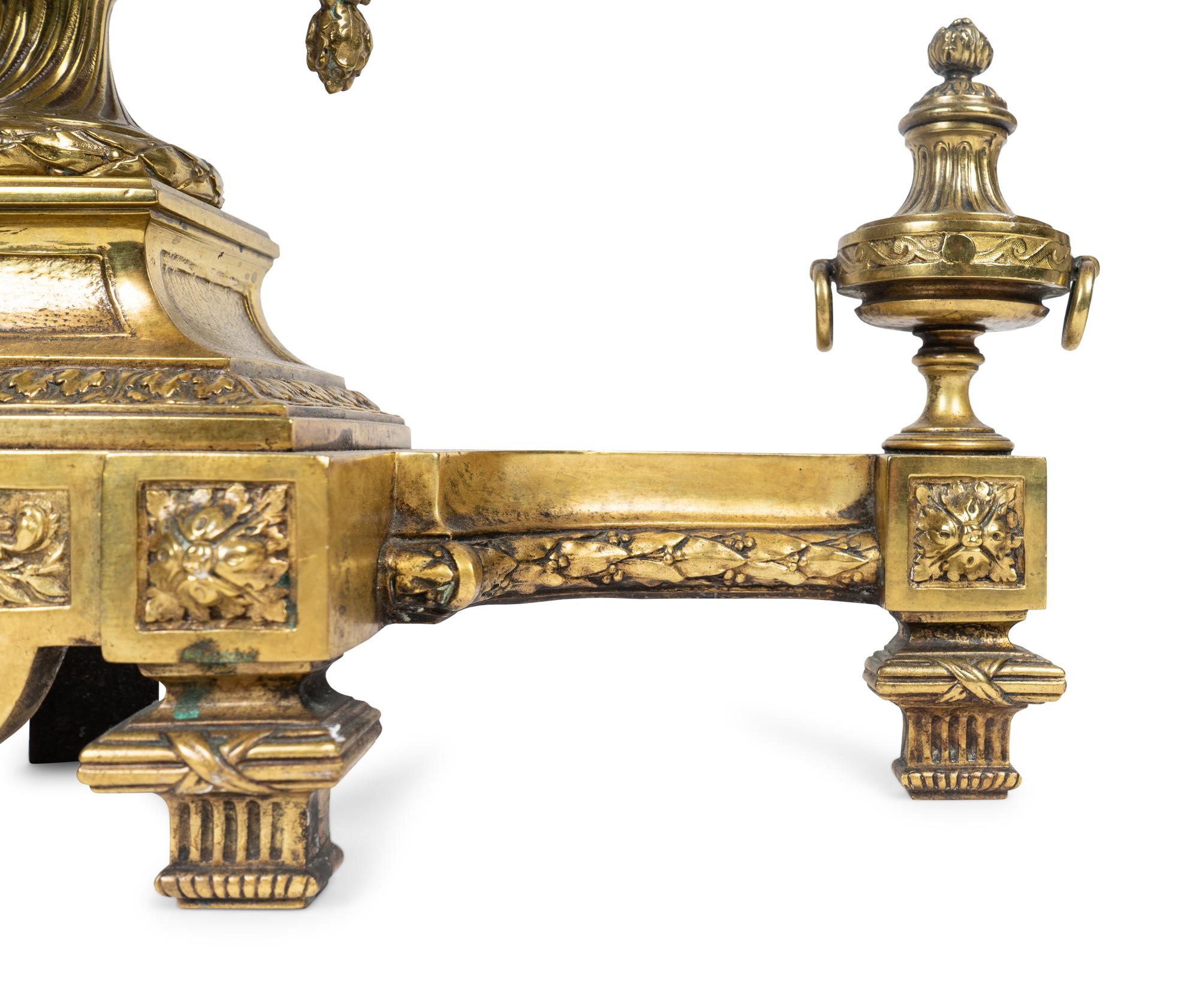 A Pair of Louis XVI Style Gilt Bronze Urn-Form Chenets — 19TH CENTURY