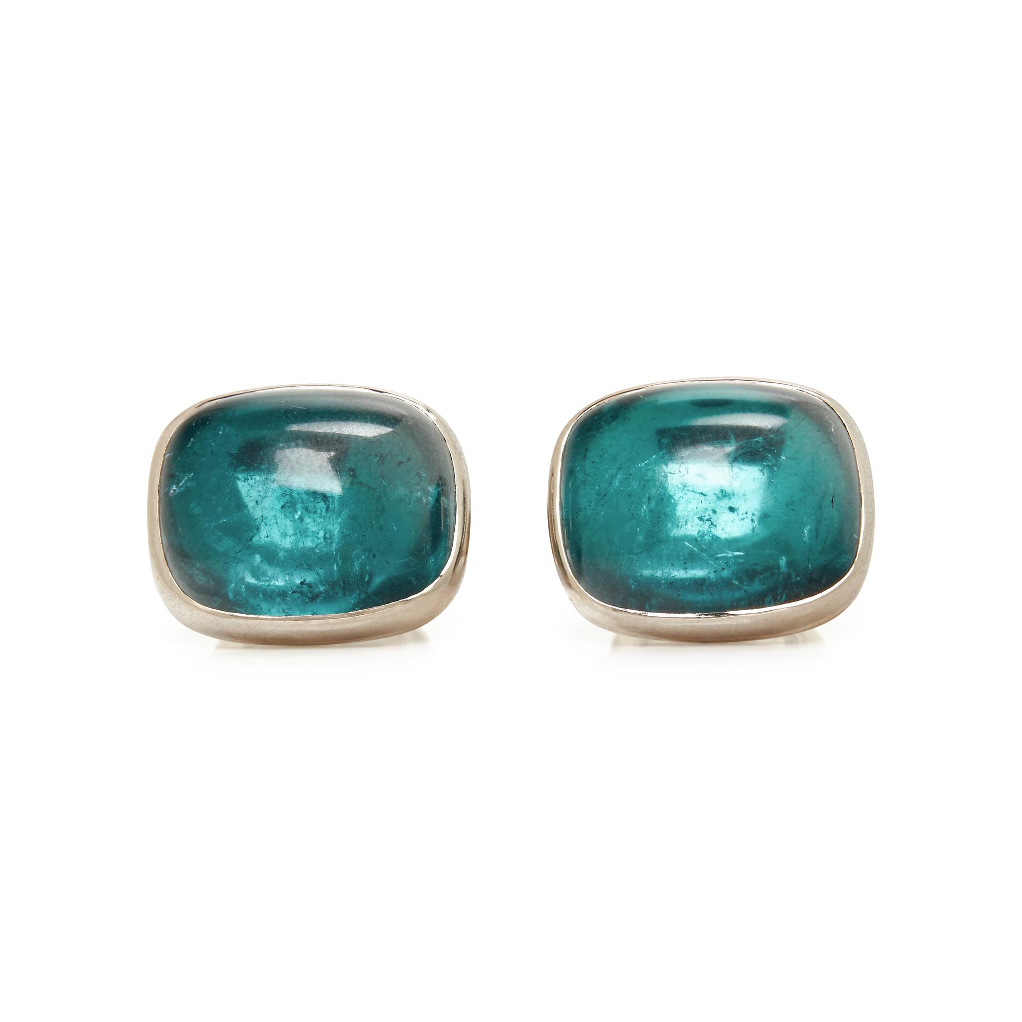 WHITE GOLD AND INDICOLITE TOURMALINE CUFFLINKS