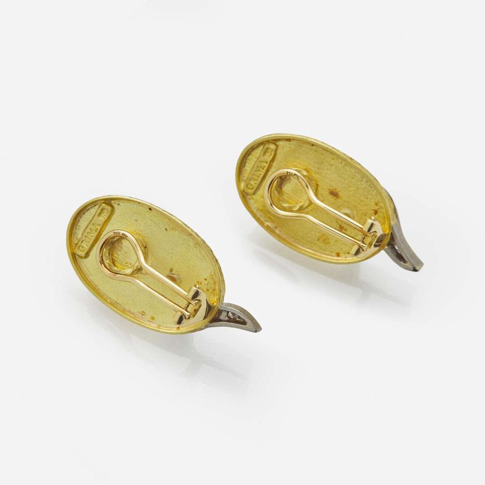 A Pair of Andrew Grima Moonstone, Diamond, and Gold Ear Clips c. 1986