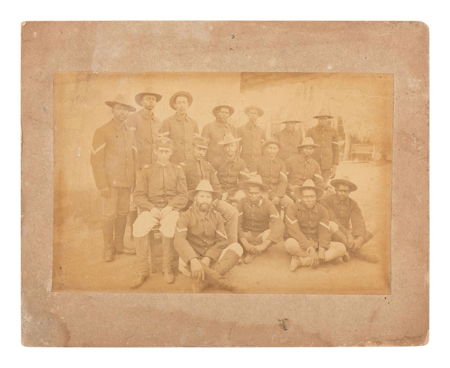 [AFRICAN AMERICANA - SPANISH AMERICAN WAR]. A group of 3 photographs of African American soldiers, incl. group shot of possible members of one of the Black "Immune" regiments.