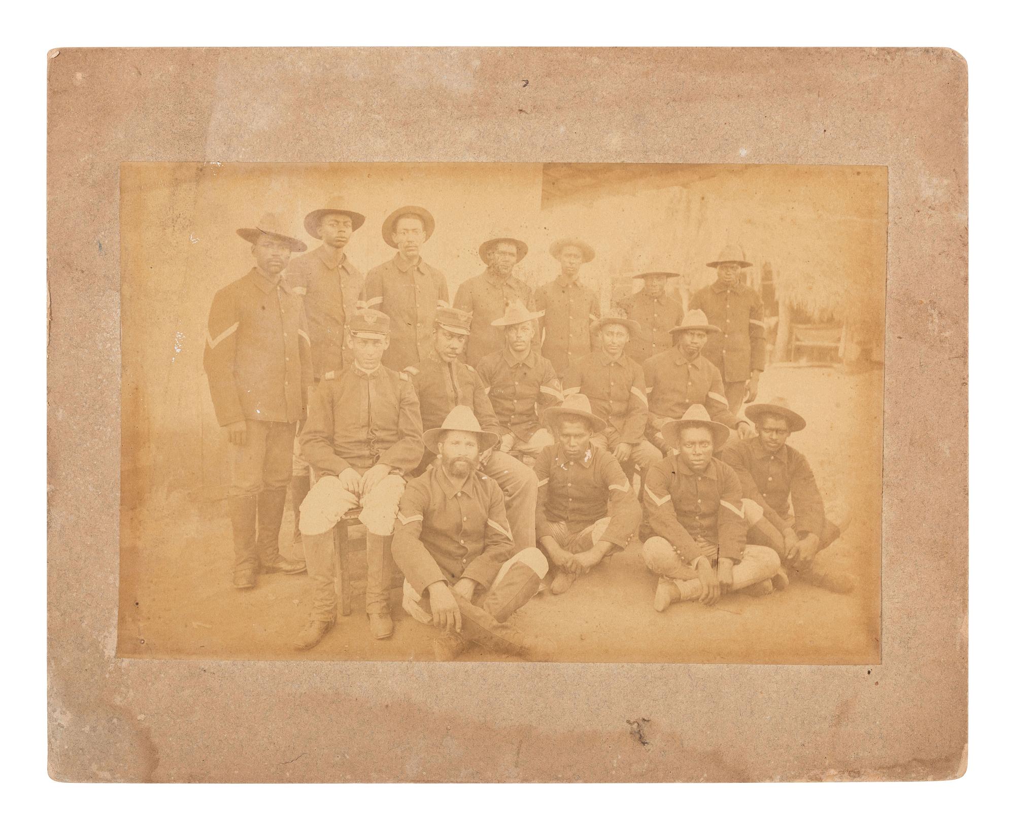 [AFRICAN AMERICANA - SPANISH AMERICAN WAR]. A group of 3 photographs of African American soldiers, incl. group shot of possible members of one of the Black "Immune" regiments.