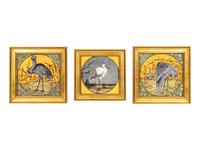 Three Framed English Stoneware Plaques with Birds