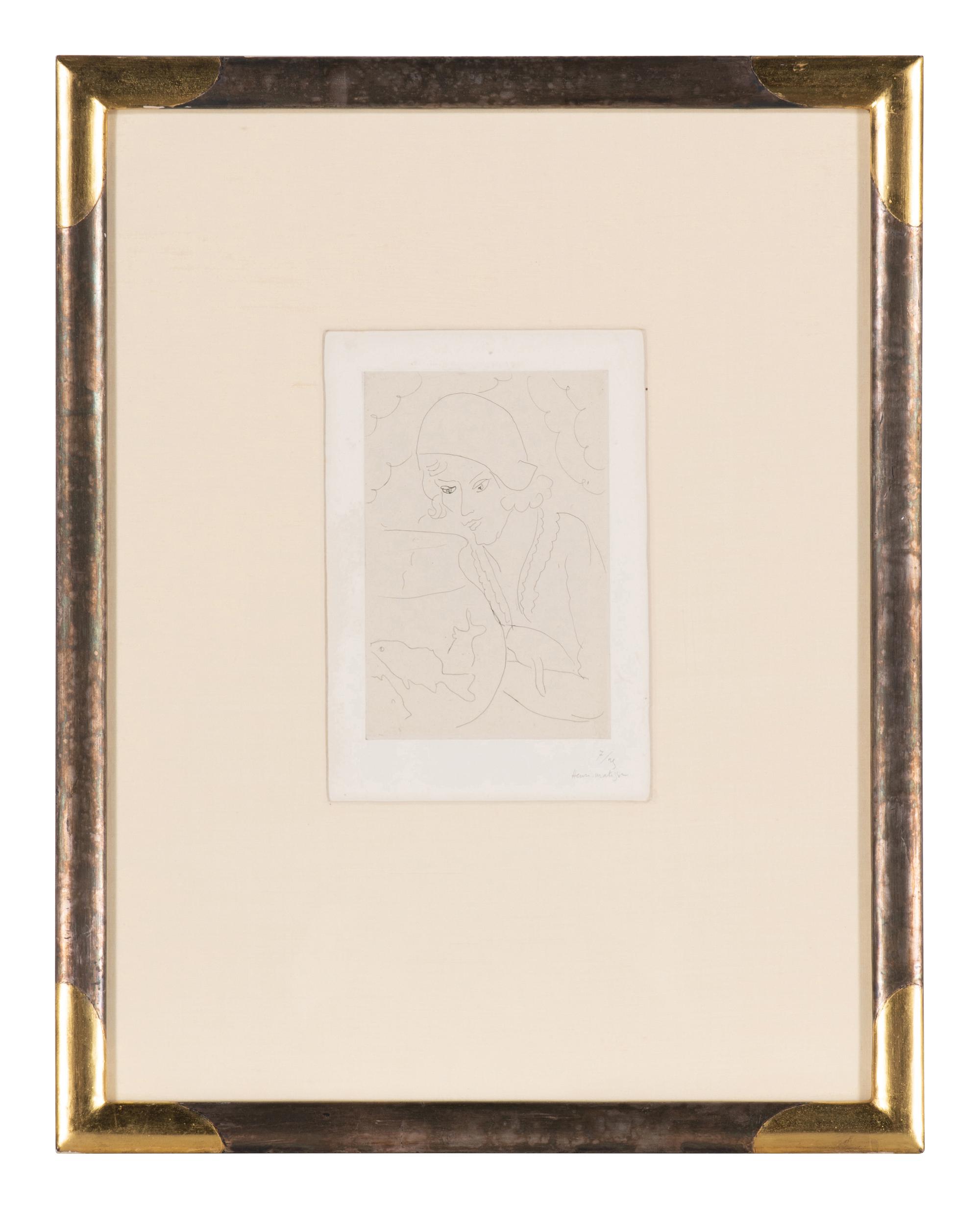 Jeune femme à la coiffure Hollandaise, regardant des poissons, ca. 1929