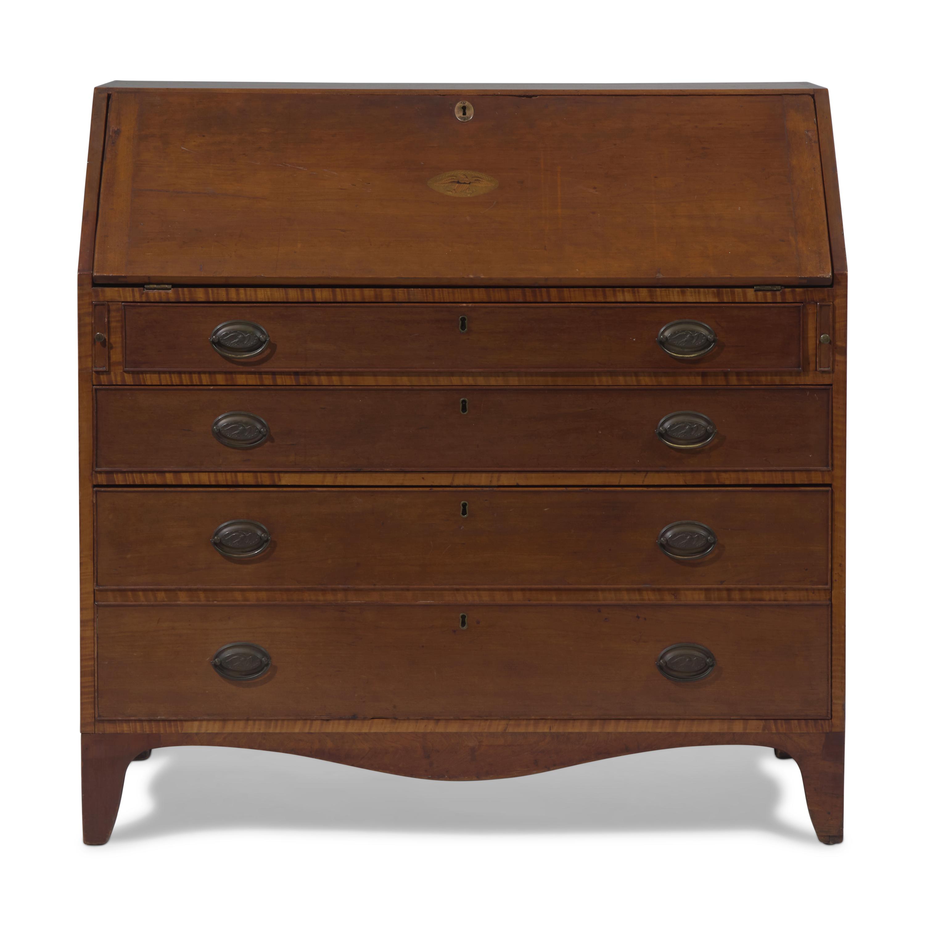A Federal Eagle Inlaid Cherry and Maple Slant-Front Desk