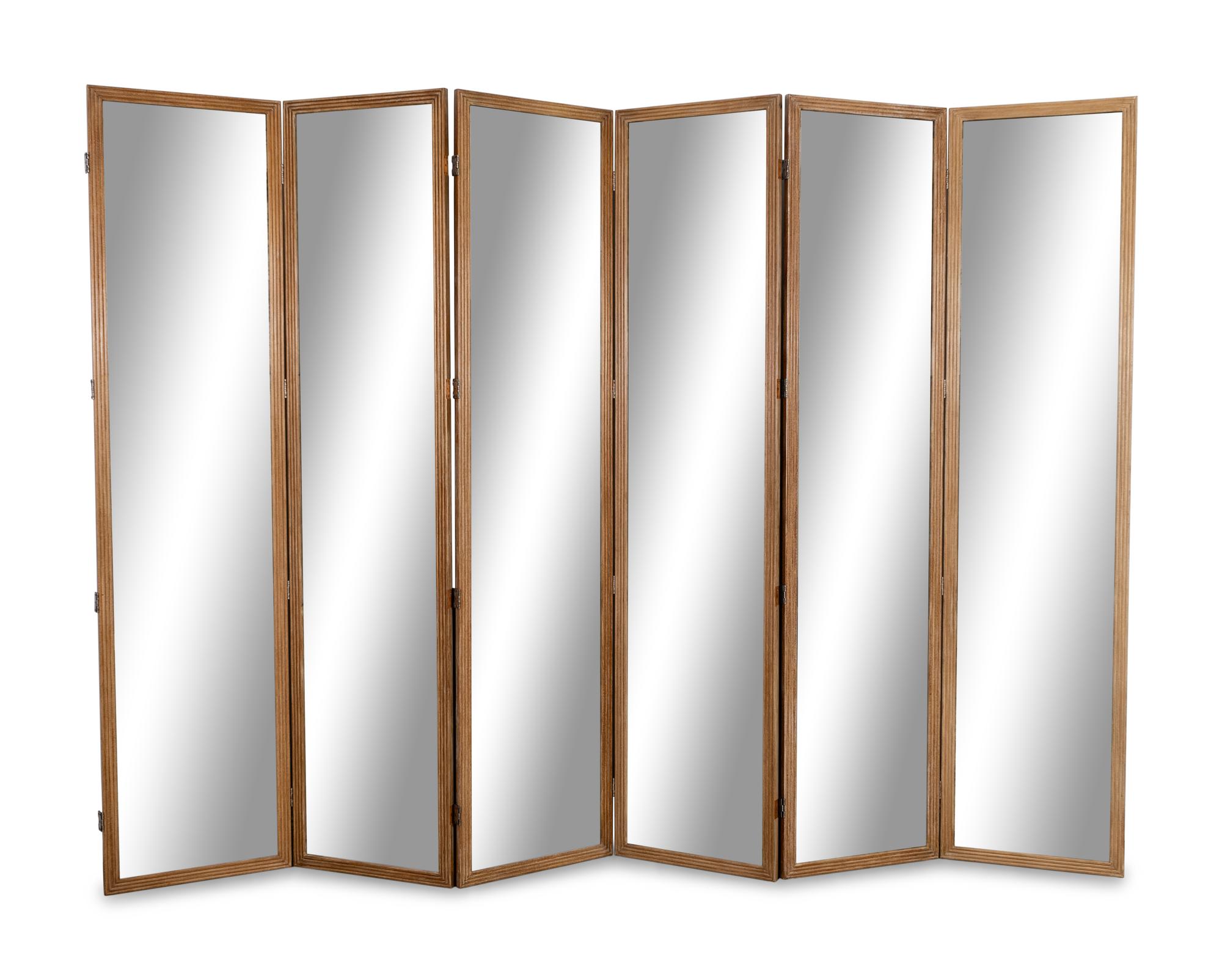 A Contemporary Mirrored Eight-Panel Floor Screen