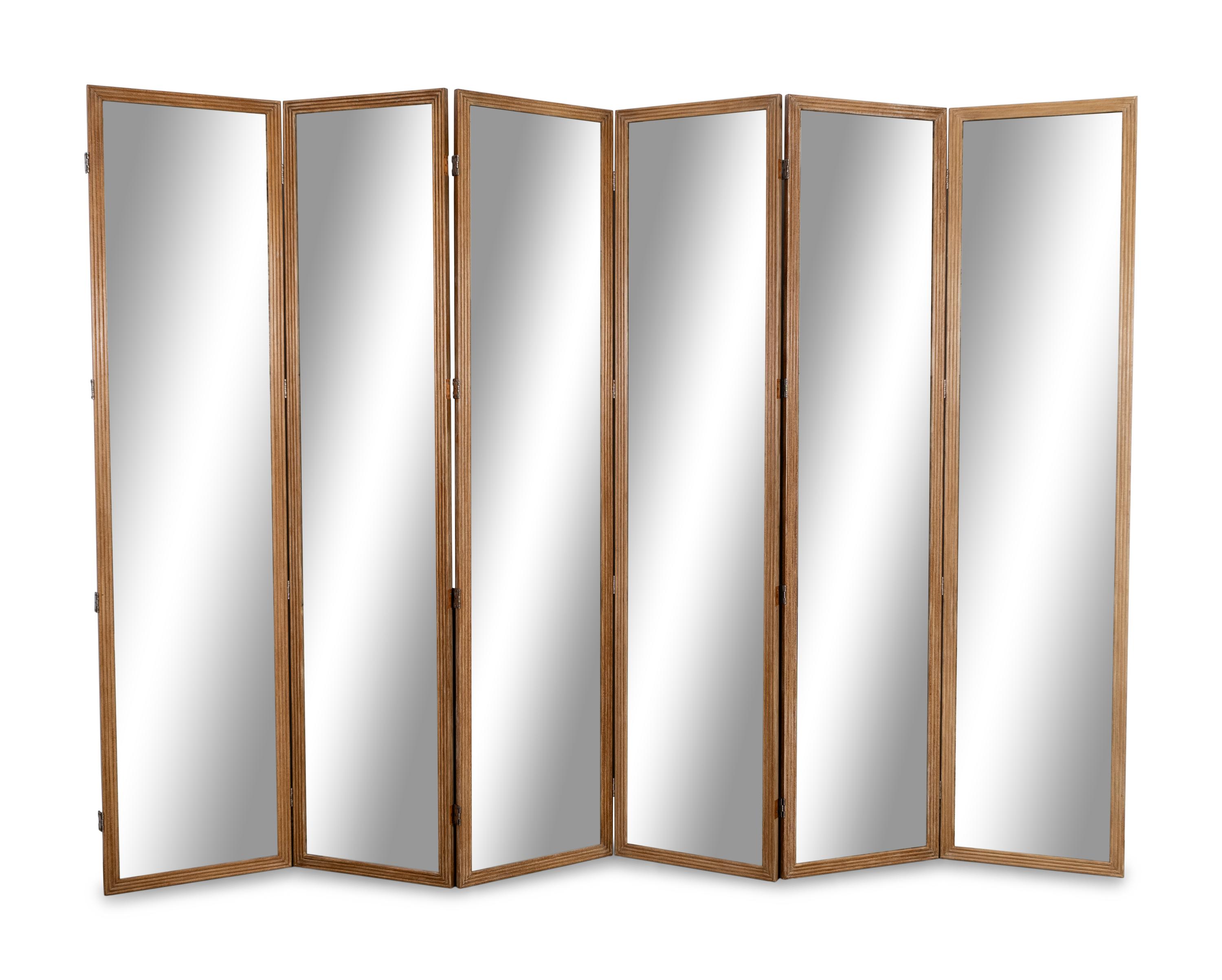 A Contemporary Mirrored Eight-Panel Floor Screen