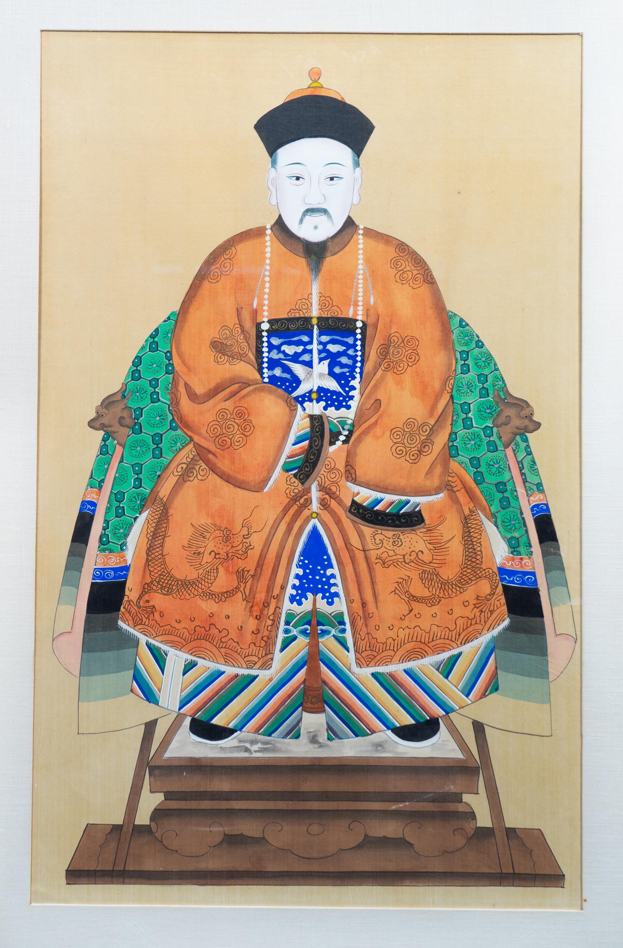 A Pair of Chinese Ancestor Portraits of a Court Lady and Gentleman