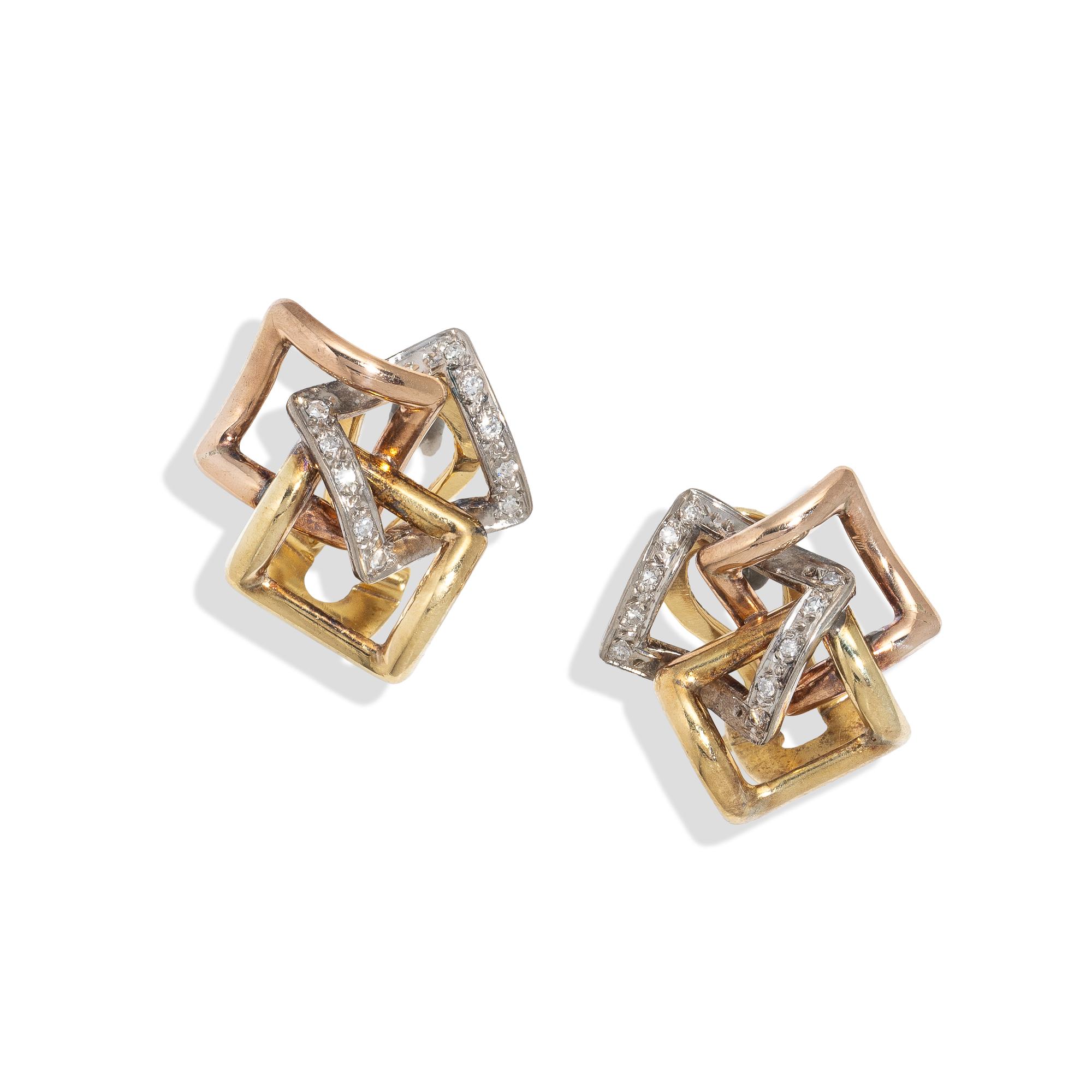TRICOLOR GOLD AND DIAMOND EARRINGS