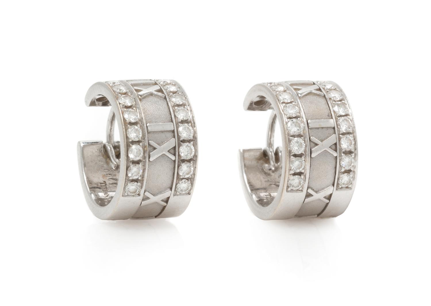 A Pair of 18 Karat White Gold and Diamond "Atlas" Hoop Earrings, Tiffany & Co., Circa 1995, 9.50 dwts.