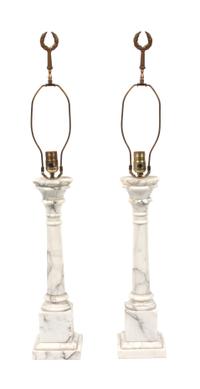 A Pair of Marble Lamps Height 35 inches. — 20TH CENTURY