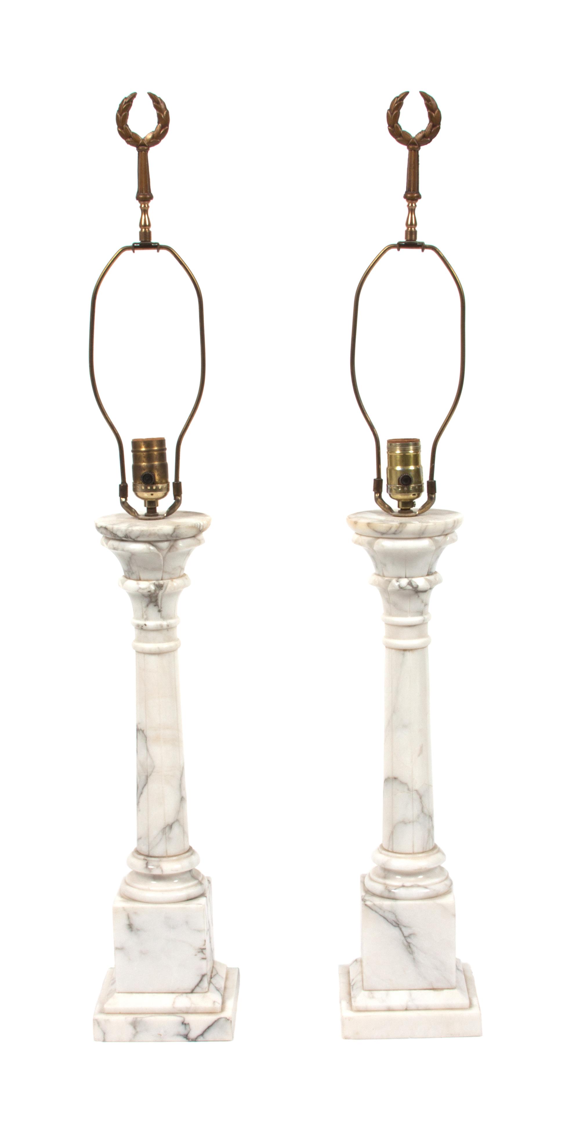 A Pair of Marble Lamps Height 35 inches. — 20TH CENTURY