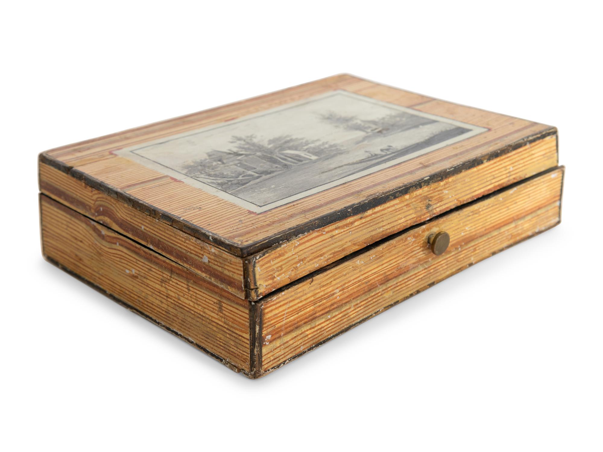 A French Faux Bois and Grisaille-Painted Box
