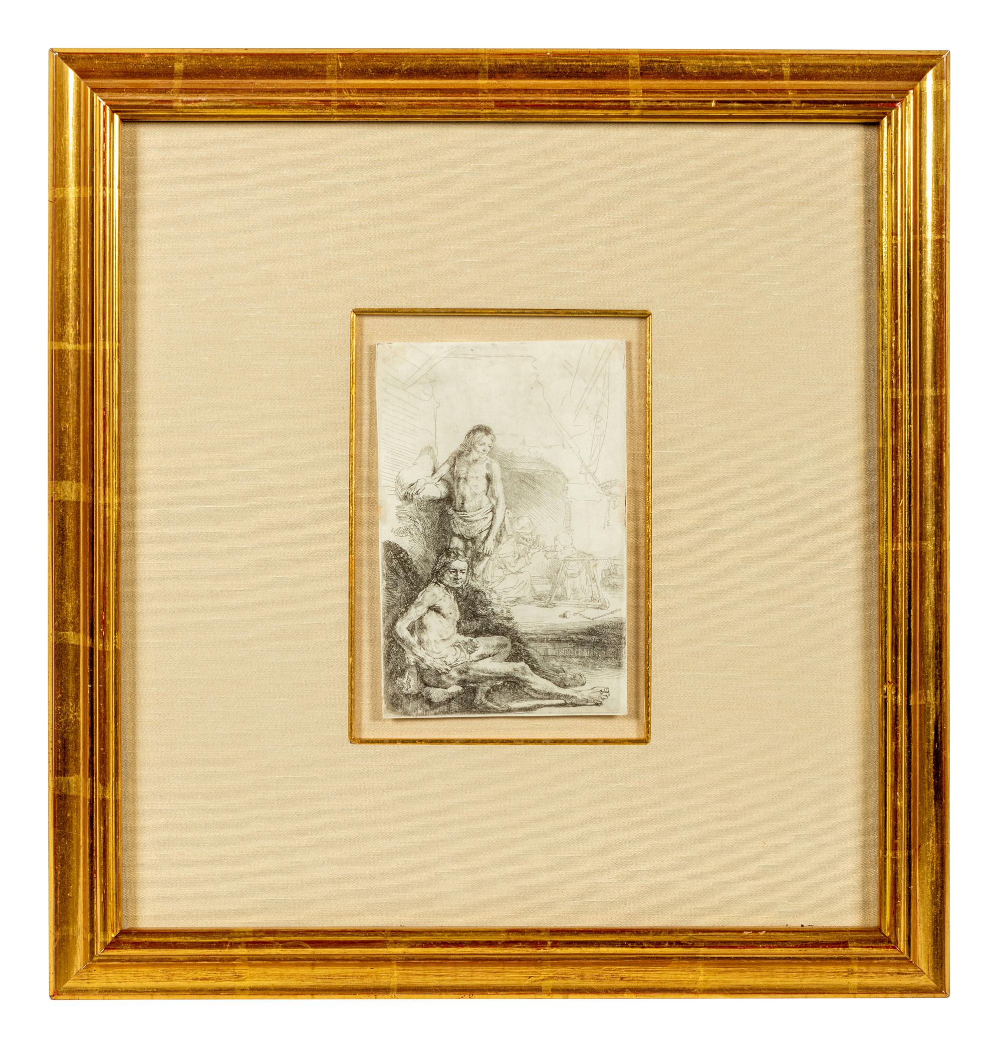 Nude Man Seated and Another Standing with a Woman and a Baby , ca. 1646