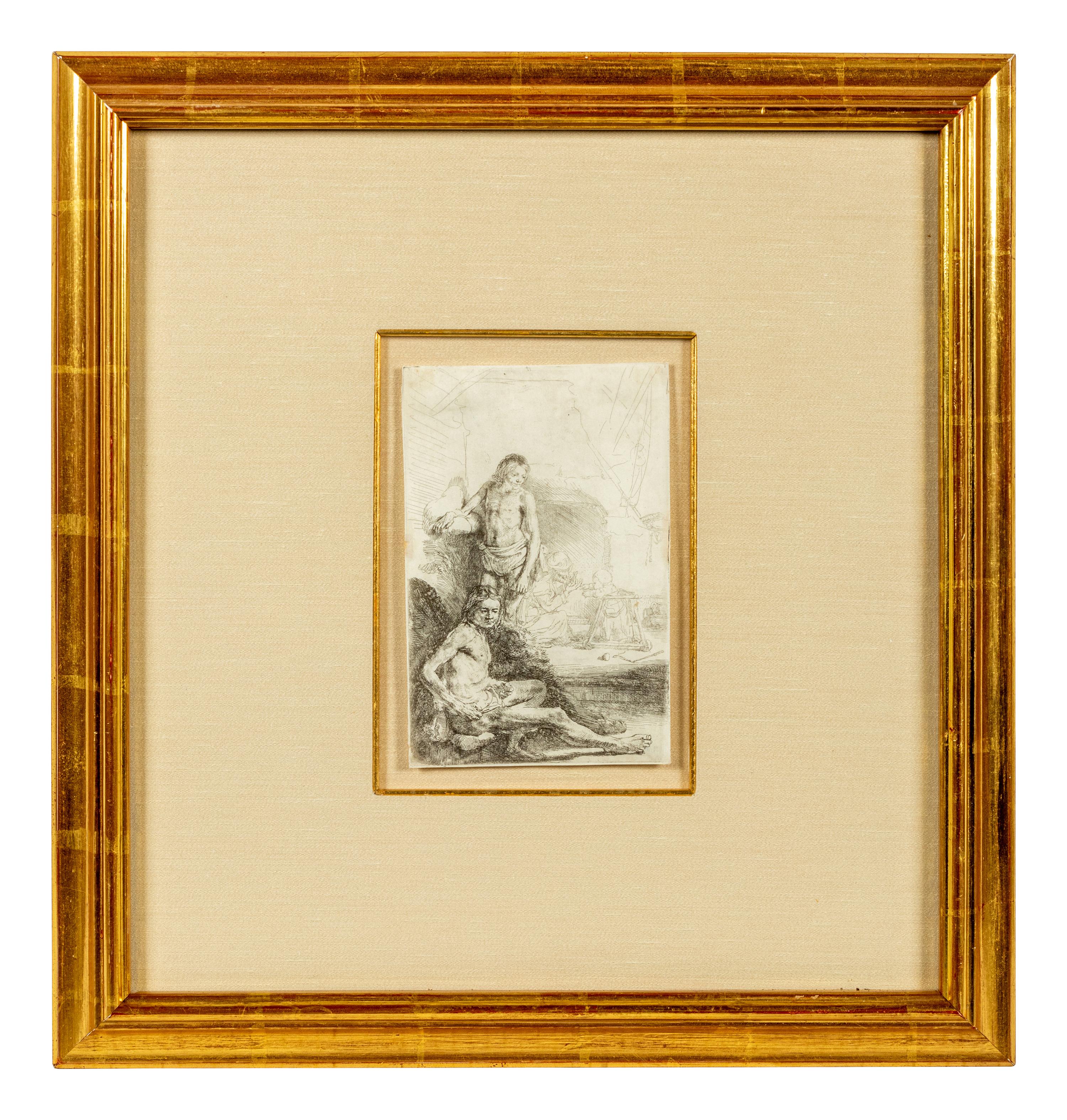 Nude Man Seated and Another Standing with a Woman and a Baby , ca. 1646