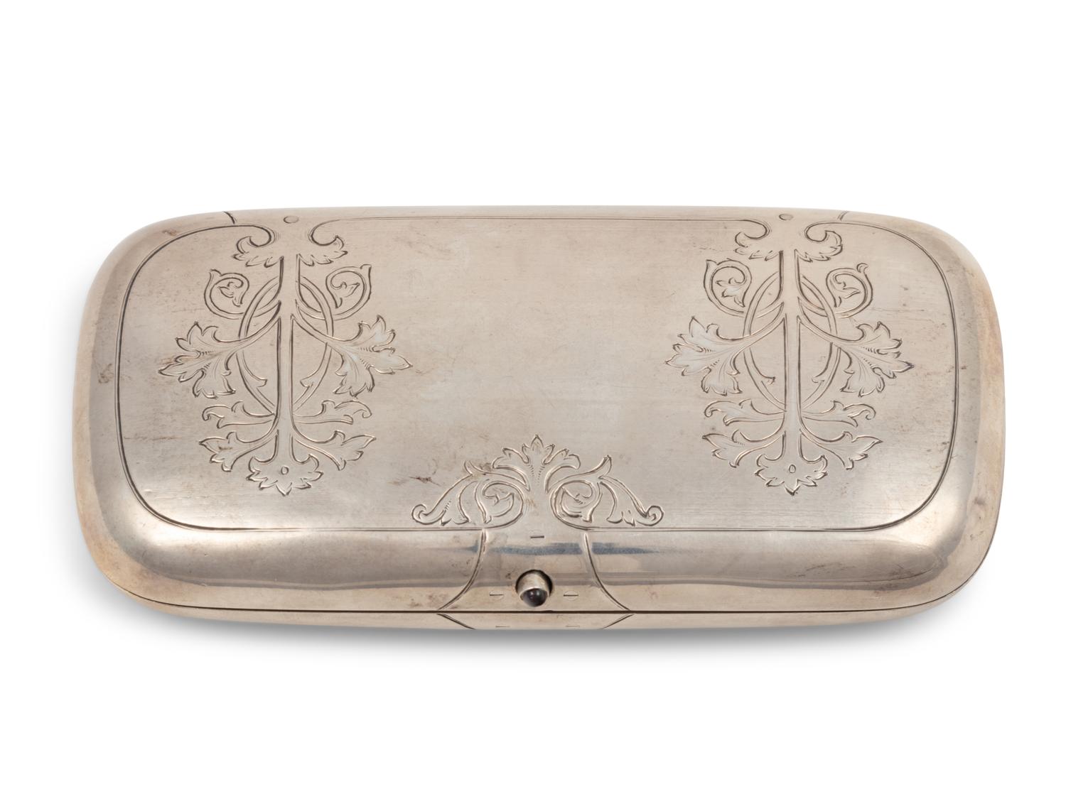 A Russian Silver Emerald and Diamond Inset Cigarette Case