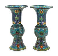 A Pair of Chinese Cloissoné Enamel Gu Vases
