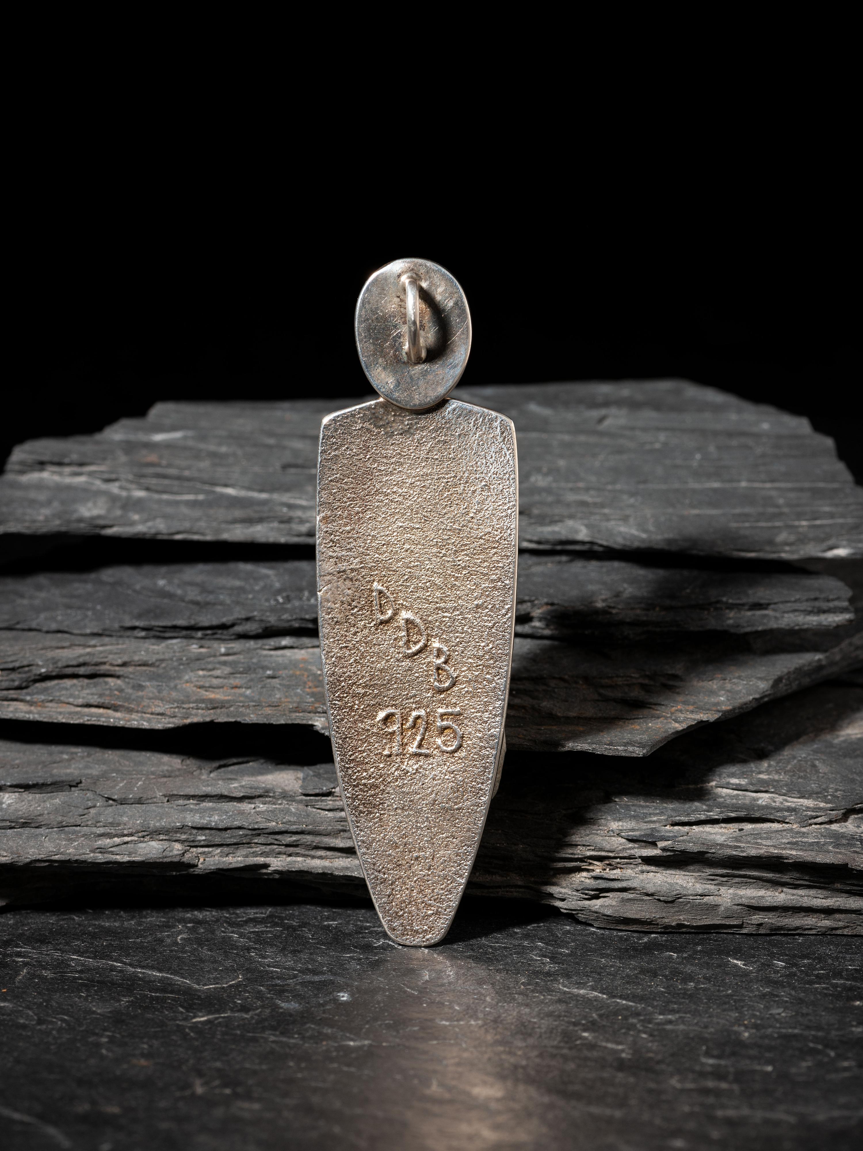 Sugilite and Sterling Silver Tufa Cast Figural Pendant