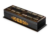 A Victorian Mother of Pearl-Inset and Parcel-Gilt Papier-Mache Cribbage Box