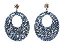 A Pair of Sterling Silver, 18 Karat Yellow Gold, Sapphire and Diamond Pendant Earrings, 9.60 dwts.