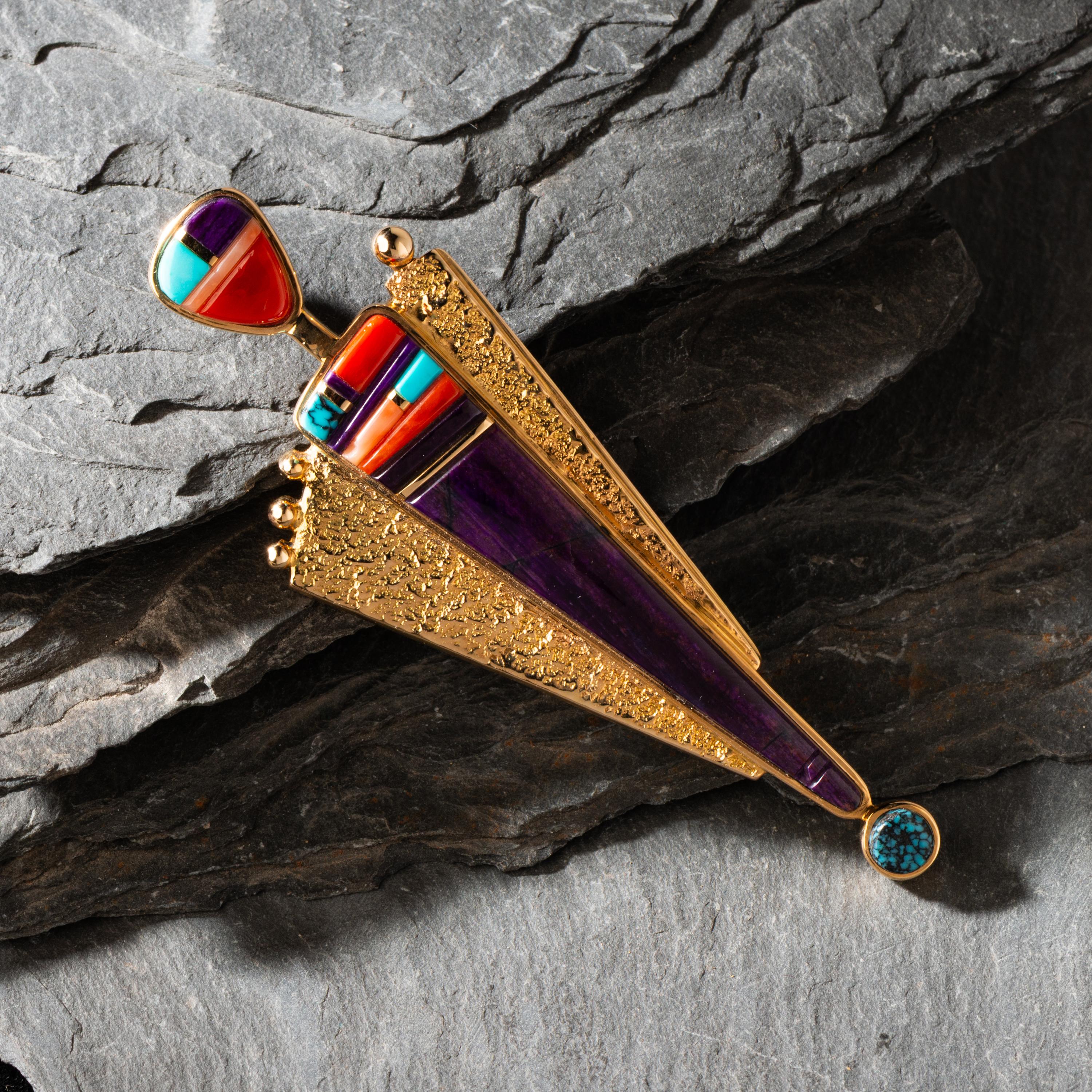 Verma Nequatewa, Sonwai (Hopi, b. 1949) — 14K Gold Abstract Figural Pendant