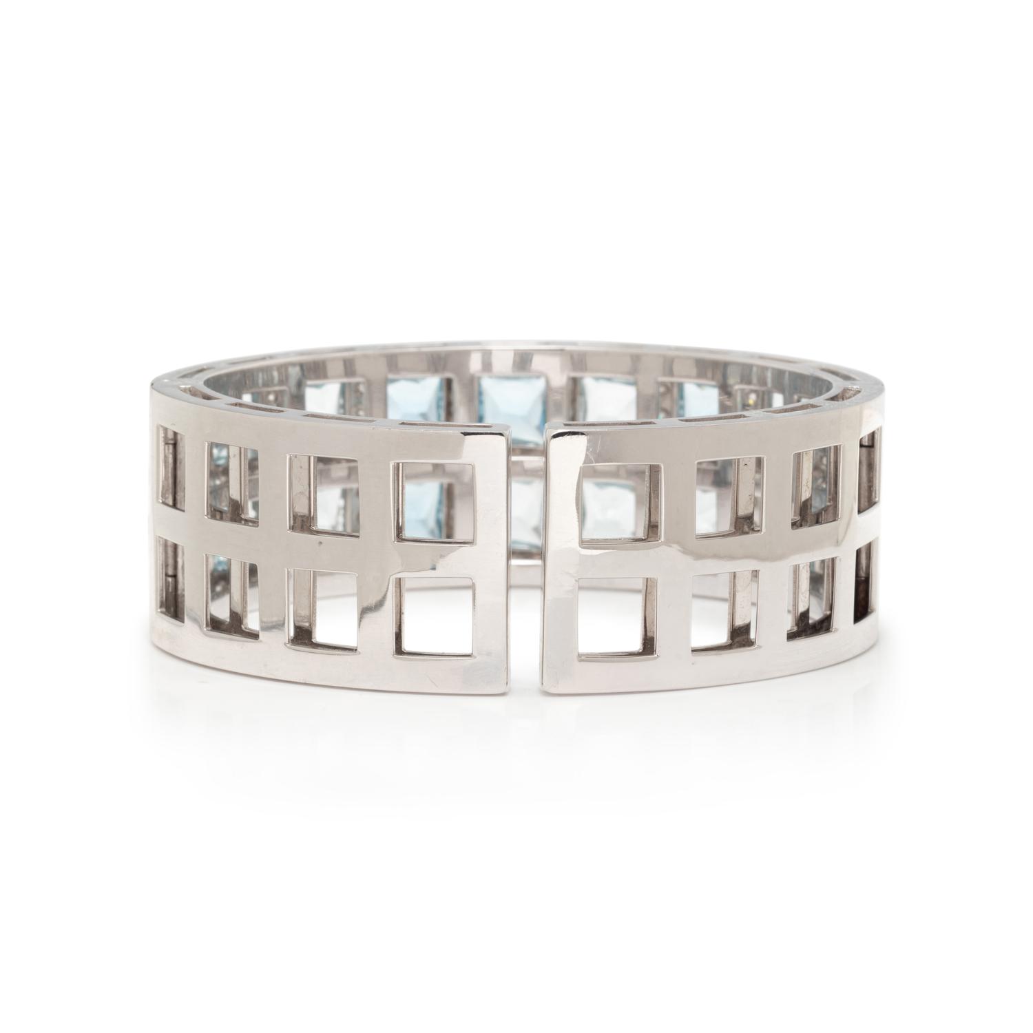 WHITE GOLD, AQUAMARINE, AND DIAMOND CUFF BRACELET
