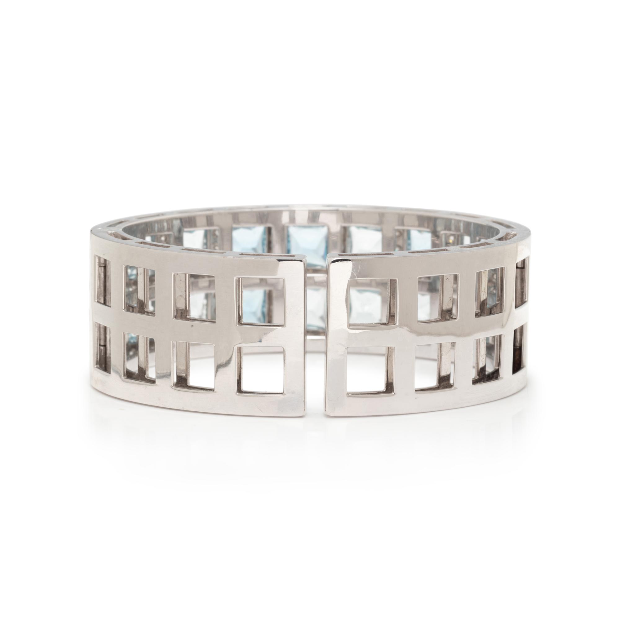 WHITE GOLD, AQUAMARINE, AND DIAMOND CUFF BRACELET
