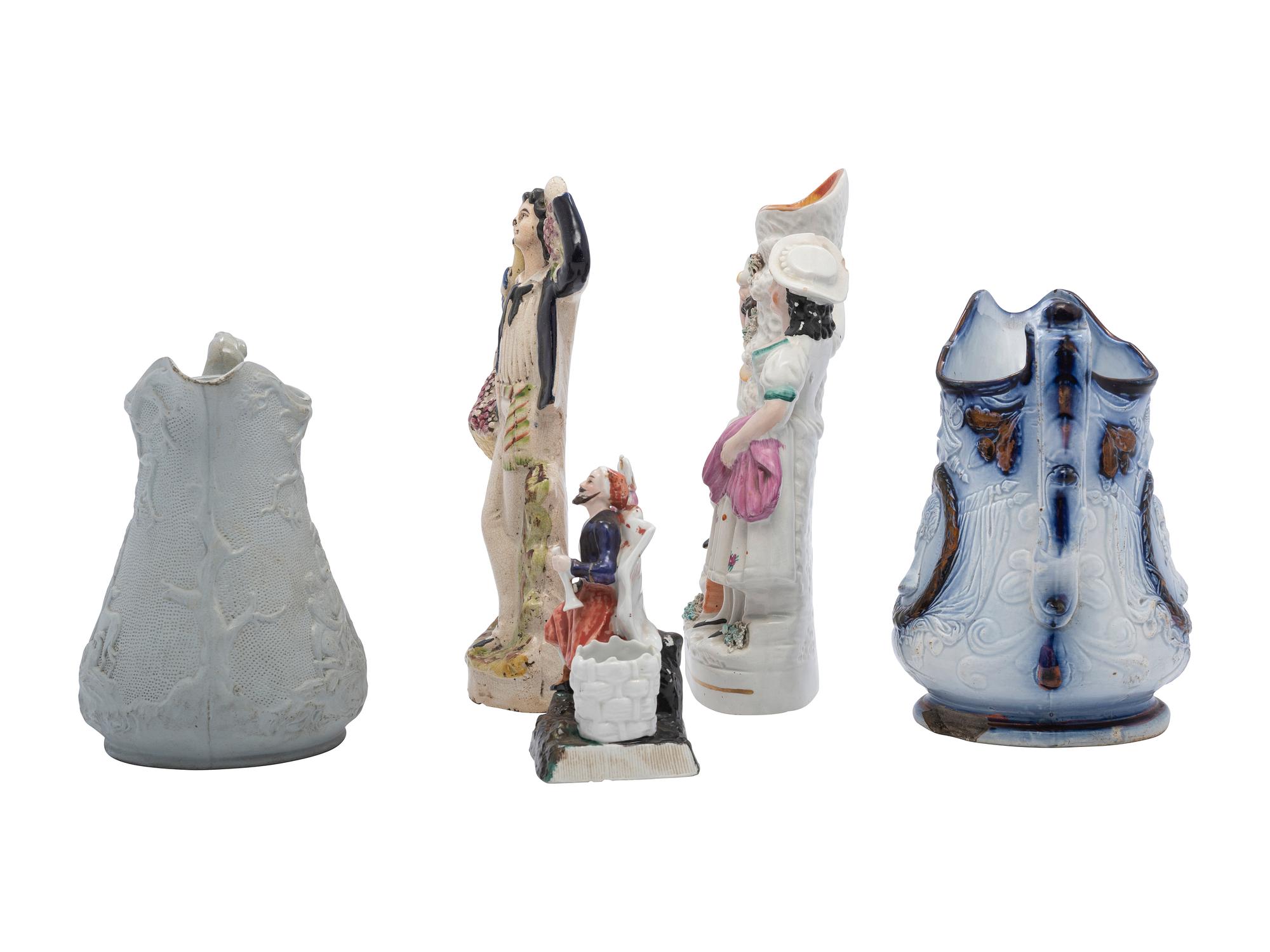 A Group of Staffordshire Figures and Pitchers