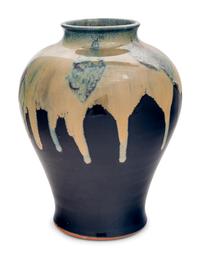 A Chinese Brown Glazed Stoneware Storage Jar and a Japanese Flambé Porcelain Jar