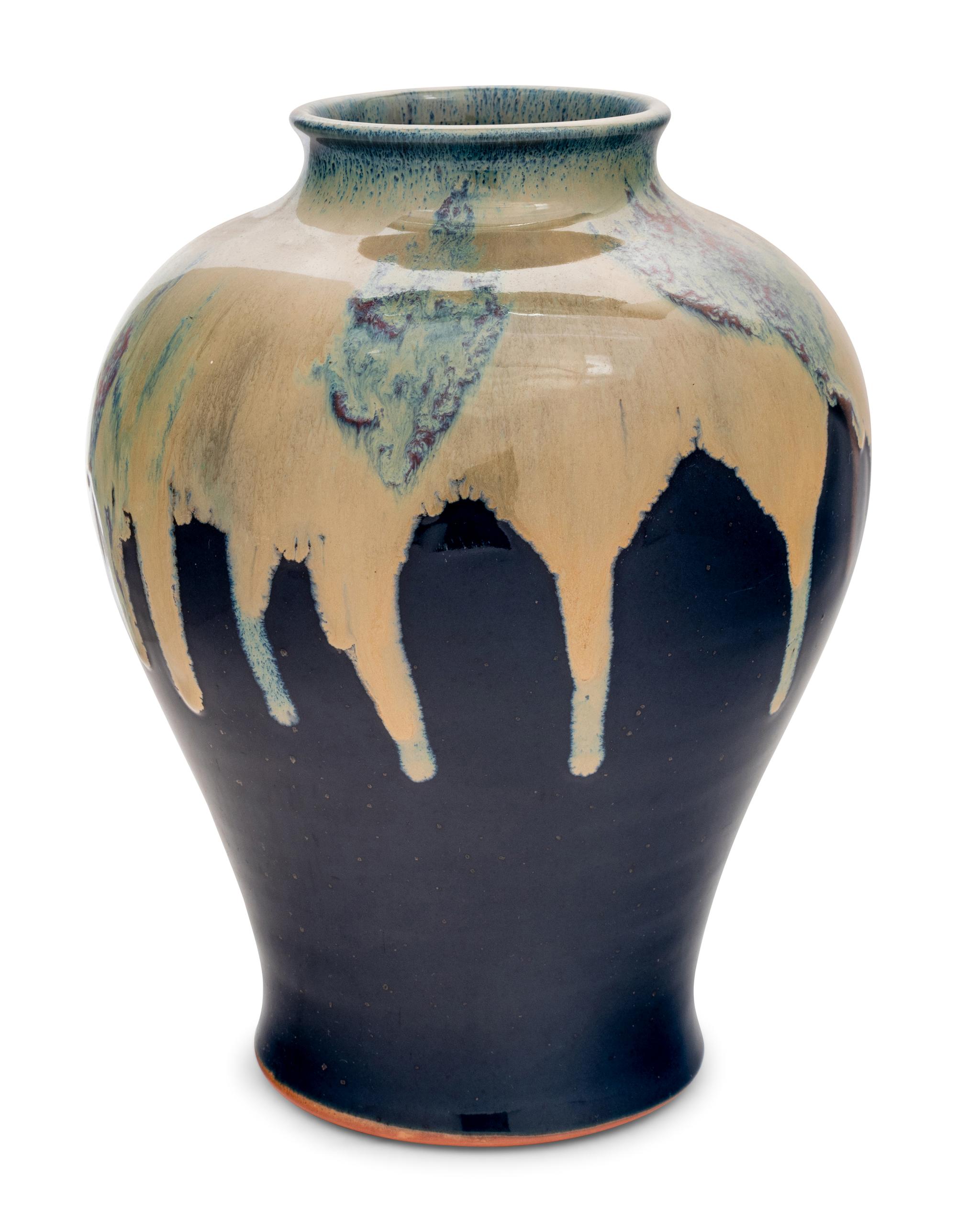 A Chinese Brown Glazed Stoneware Storage Jar and a Japanese Flambé Porcelain Jar