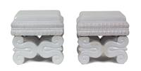 A Pair of Continental White Glazed Ceramic Stools Height 16 1/2 x width 16 1/2 x depth 12 1/2 inches. — 20TH CENTURY