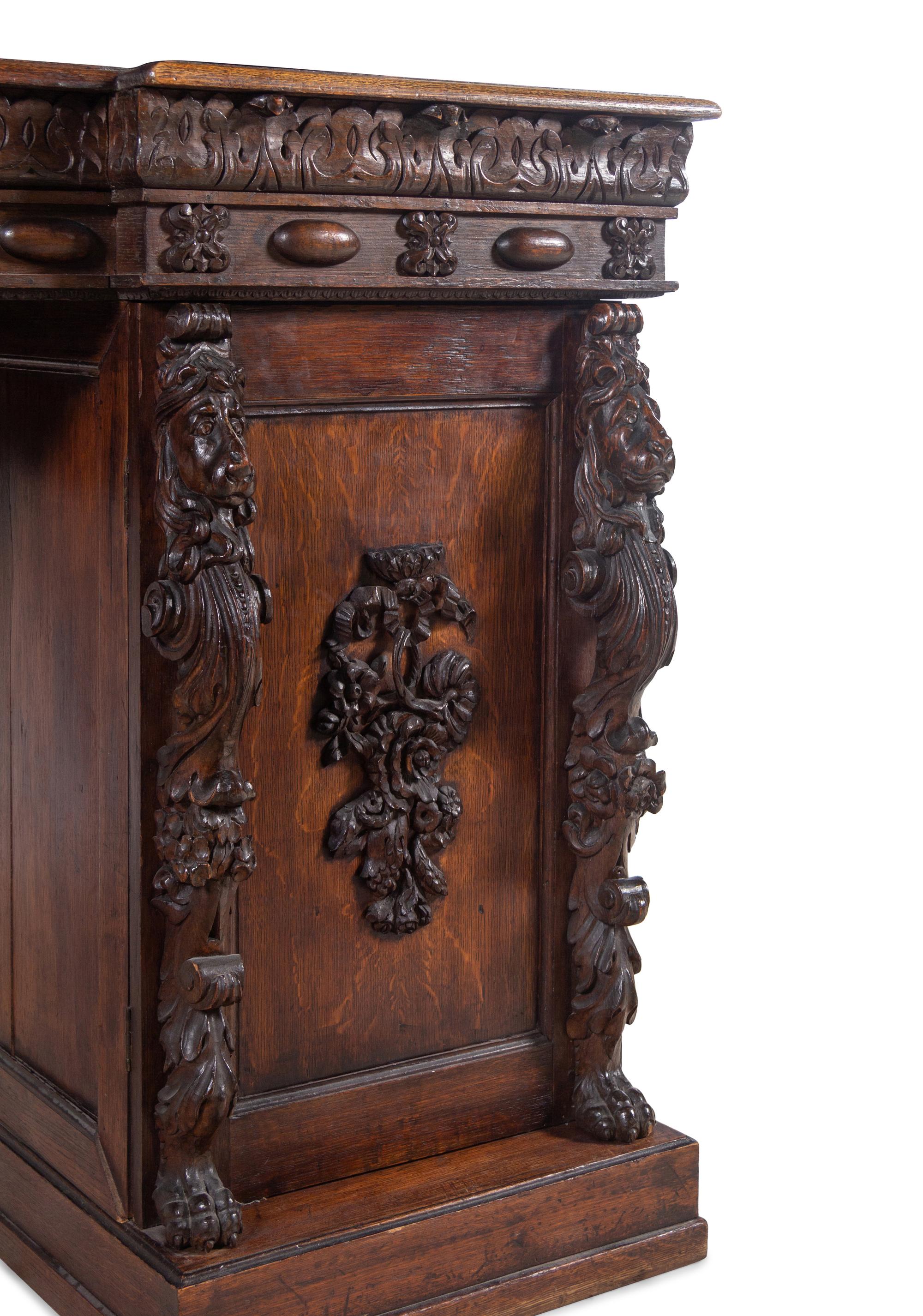 An English Carved Oak Pedestal-Base Server