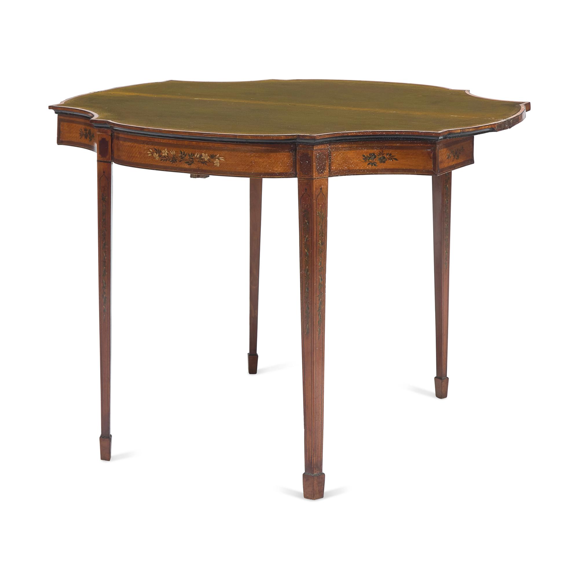 A George III Inlaid and Paint-Decorated Satinwood and Mahogany Games Table