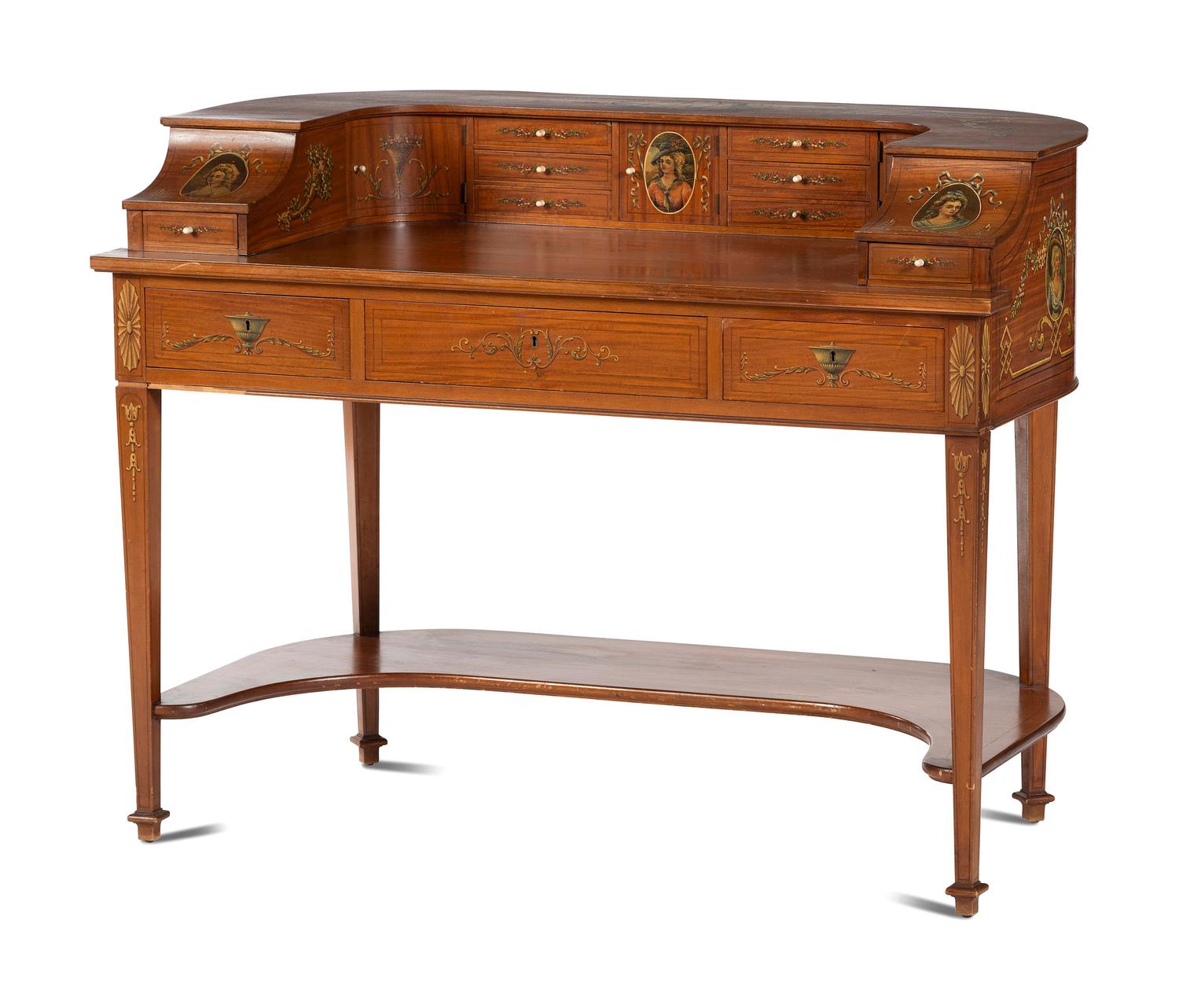 An Edwardian Style Painted Satinwood Carlton House Desk