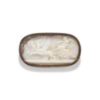 A Neoclassical Silver and Agate Cameo Brooch with the Genius of Mysteries
