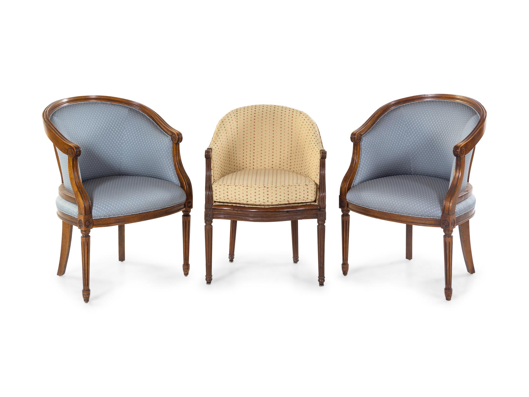 Three Associated Louis XVI Style Bergères