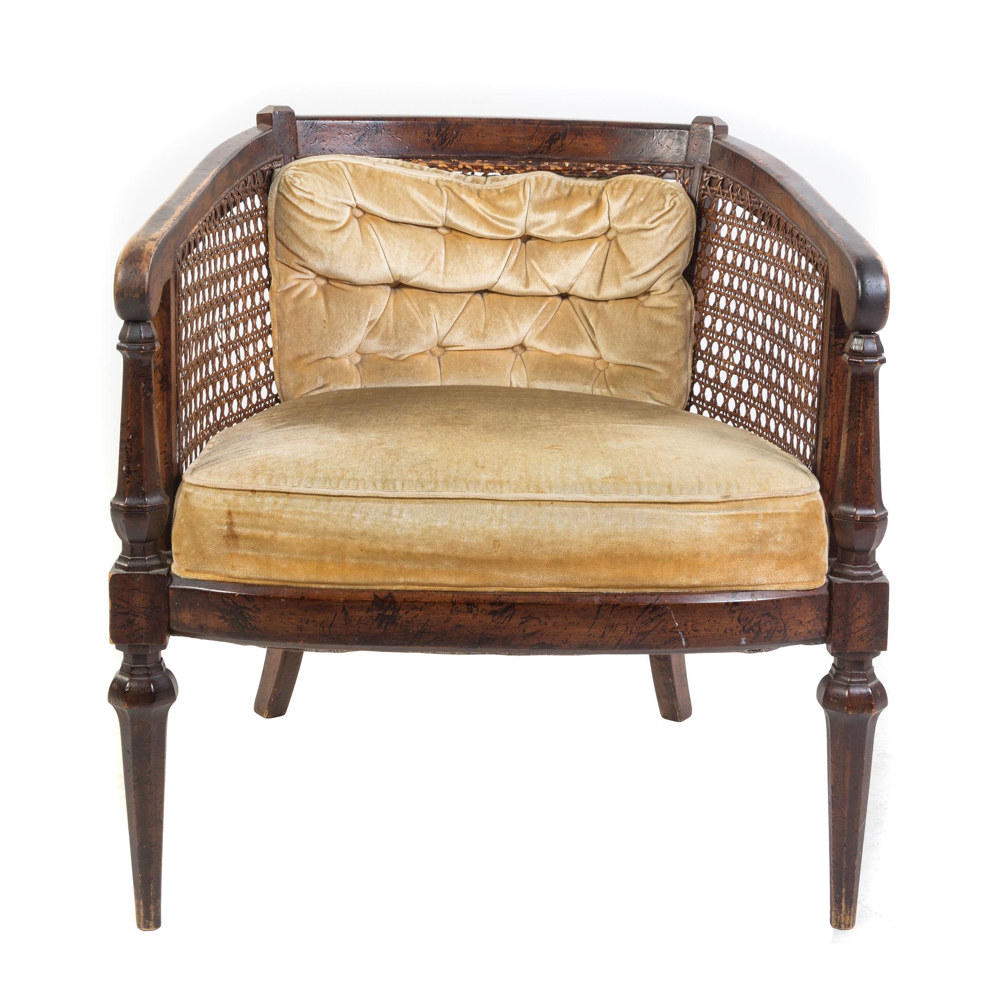 A Barrel Back Caned Chair Height 27 1/2 inches.
