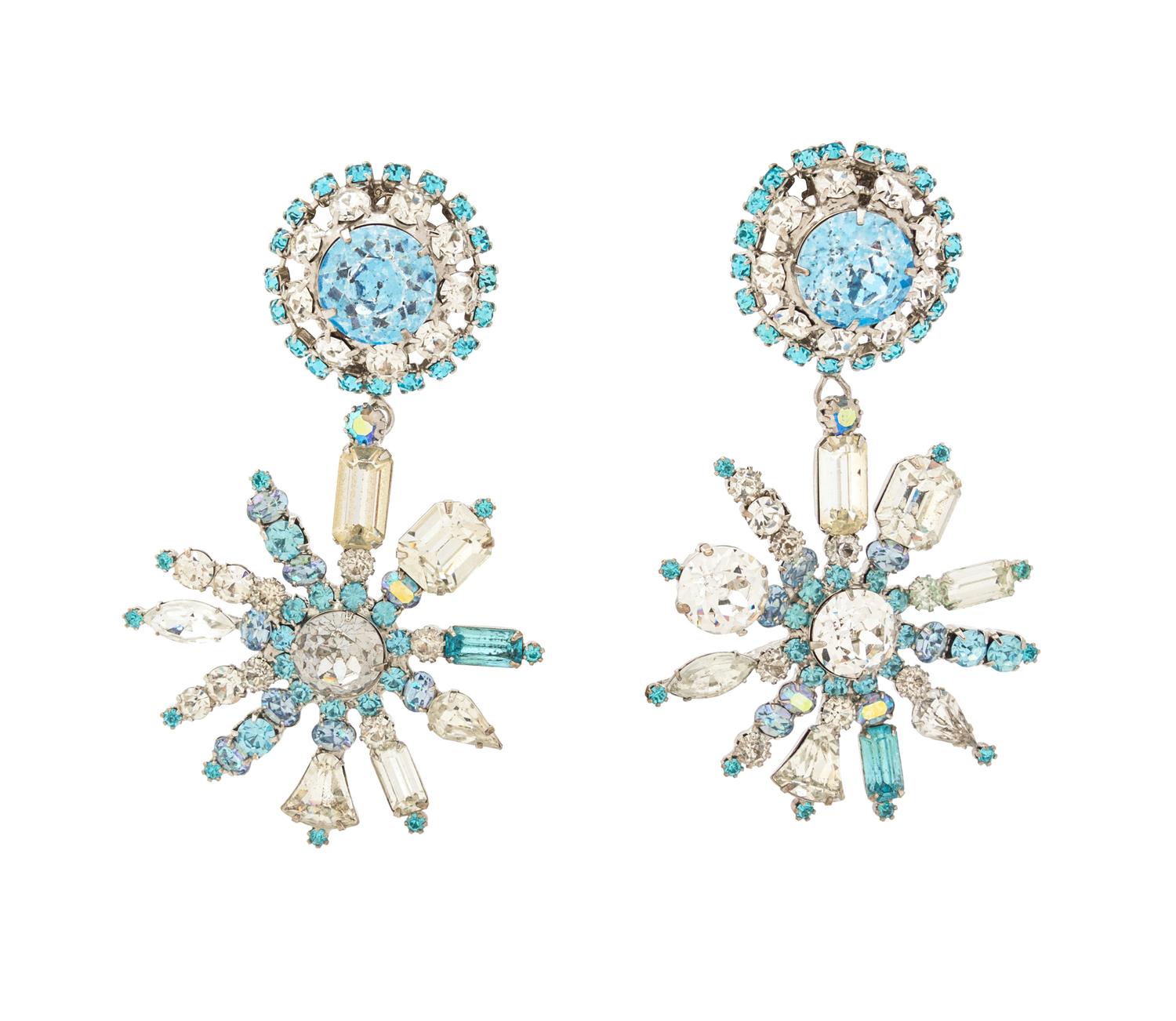A Pair of Lawrence Vrba Rhinestone Earclips, 4.5" x 2.5".