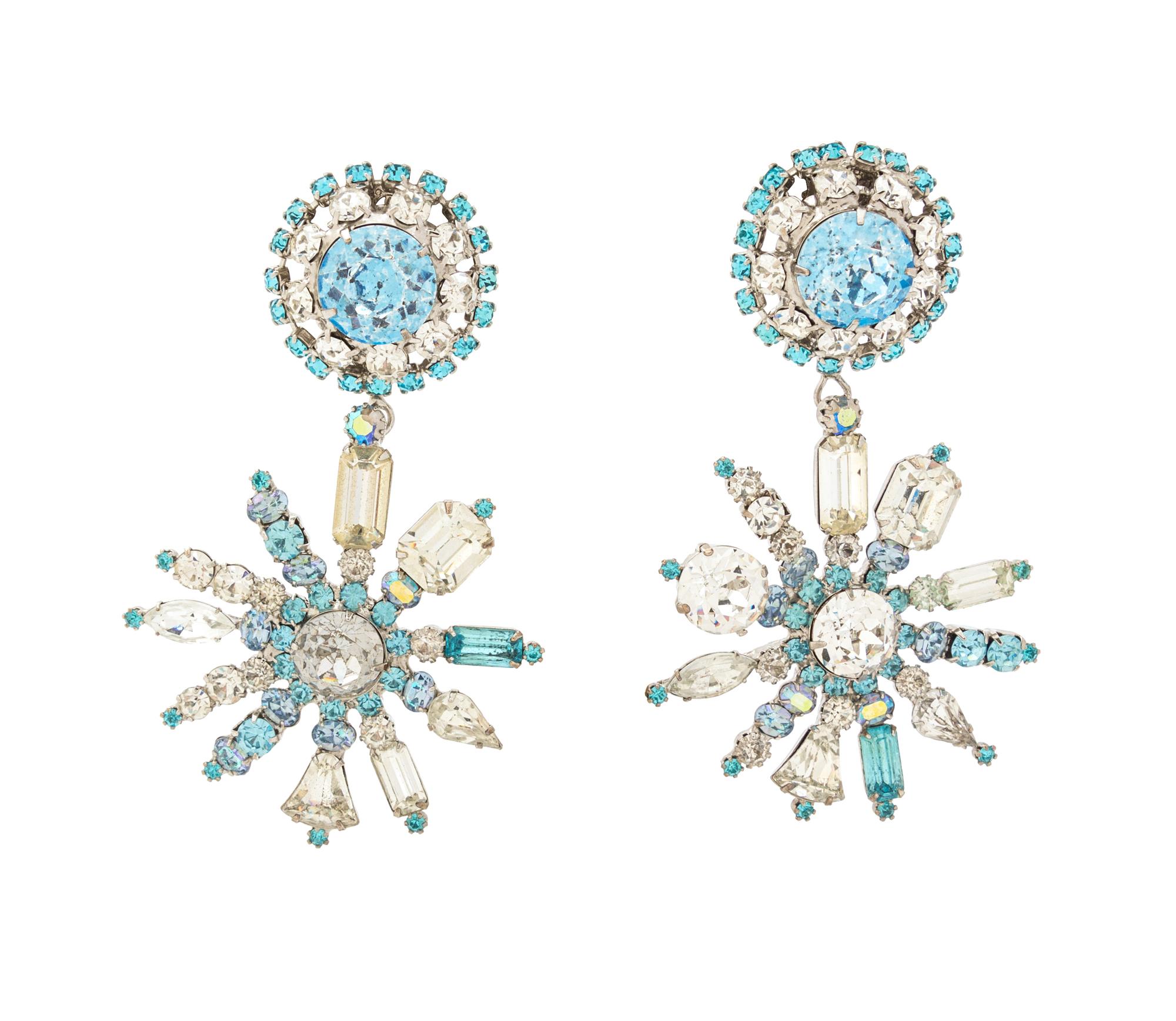 A Pair of Lawrence Vrba Rhinestone Earclips, 4.5" x 2.5".