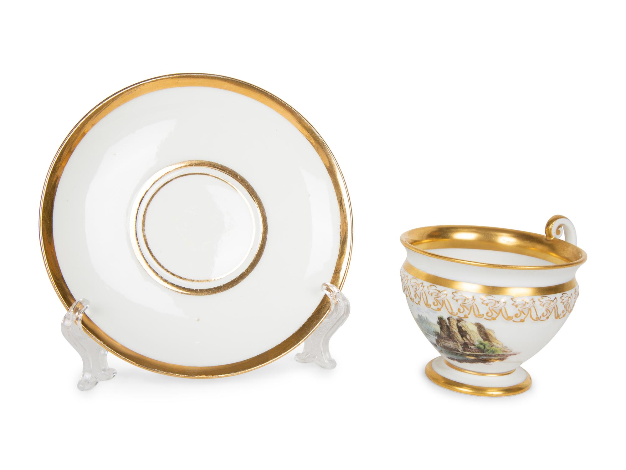 Ten Meissen and Style of Porcelain Teacups and Saucers — 19TH/20TH CENTURY