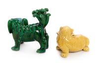 Two Chinese Export Monochrome Glazed Porcelain Figure of Fu Lions