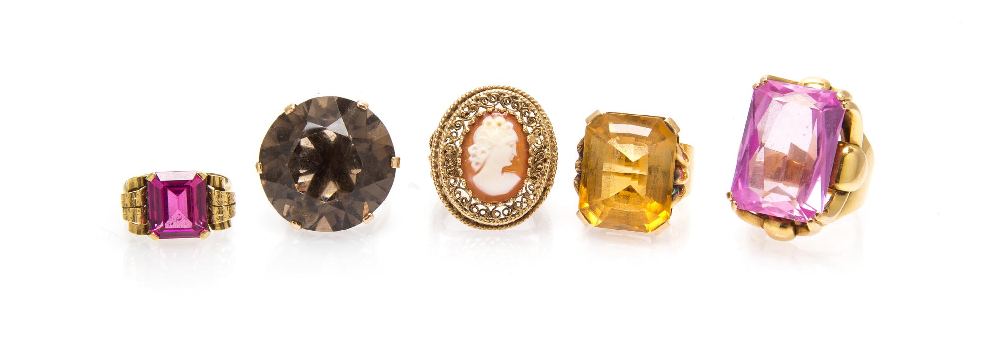 A Collection of Yellow Gold and Gemstone Rings, 45.30 dwts.
