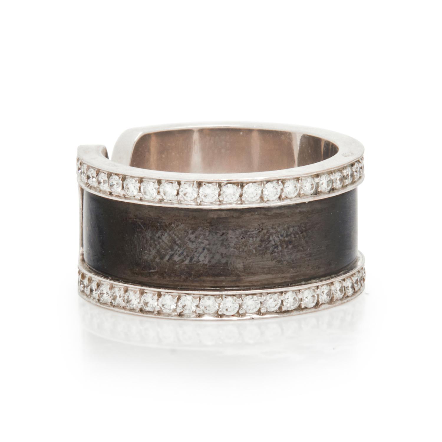 CARTIER, WHITE GOLD AND ENAMEL 'DOUBLE C' RING