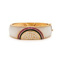 MOTHER OF PEARL, DIAMOND, ONYX AND RUBY BANGLE BRACELET