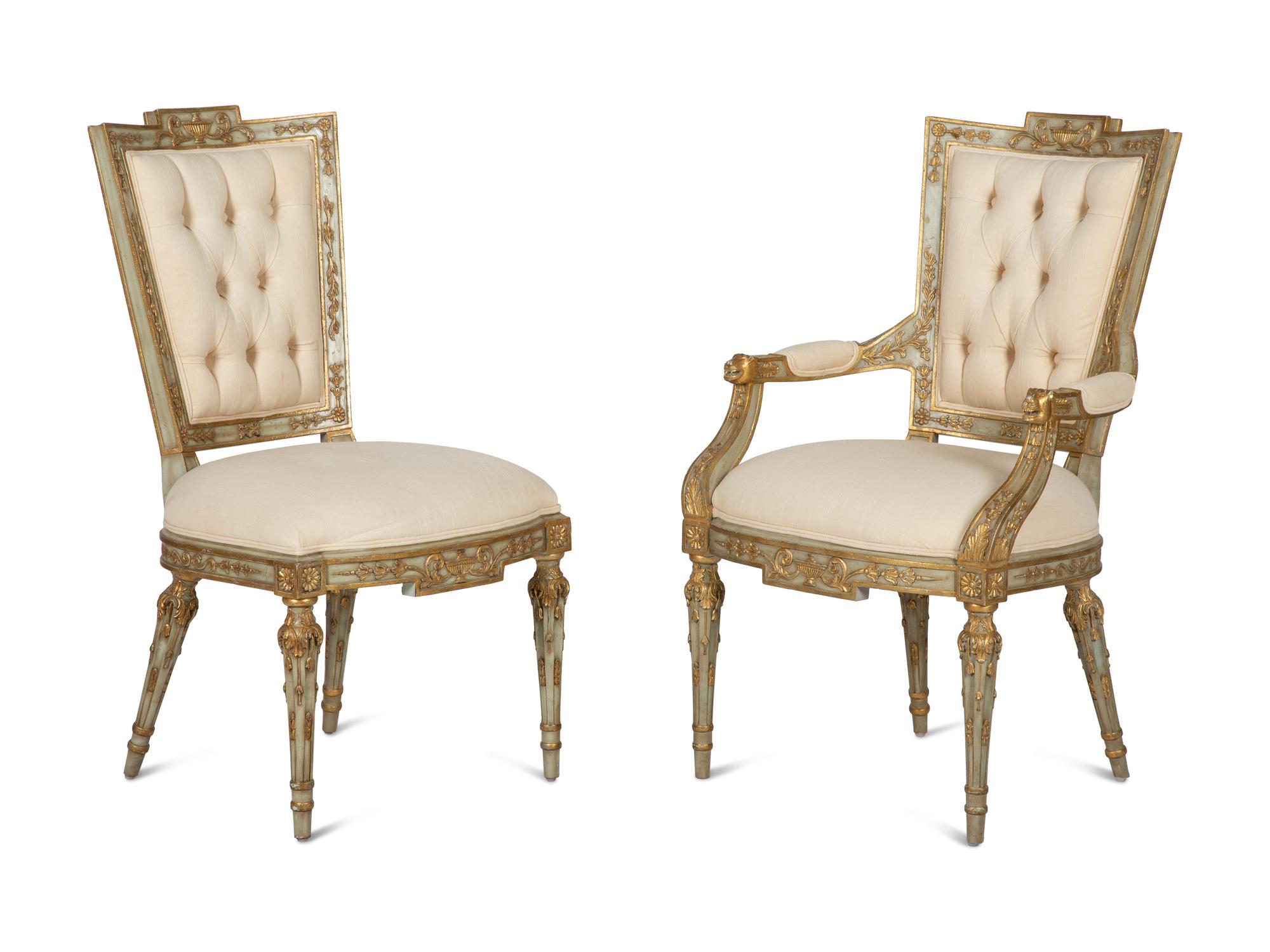 Two Italian Neoclassical Style Painted and Parcel Gilt Chairs