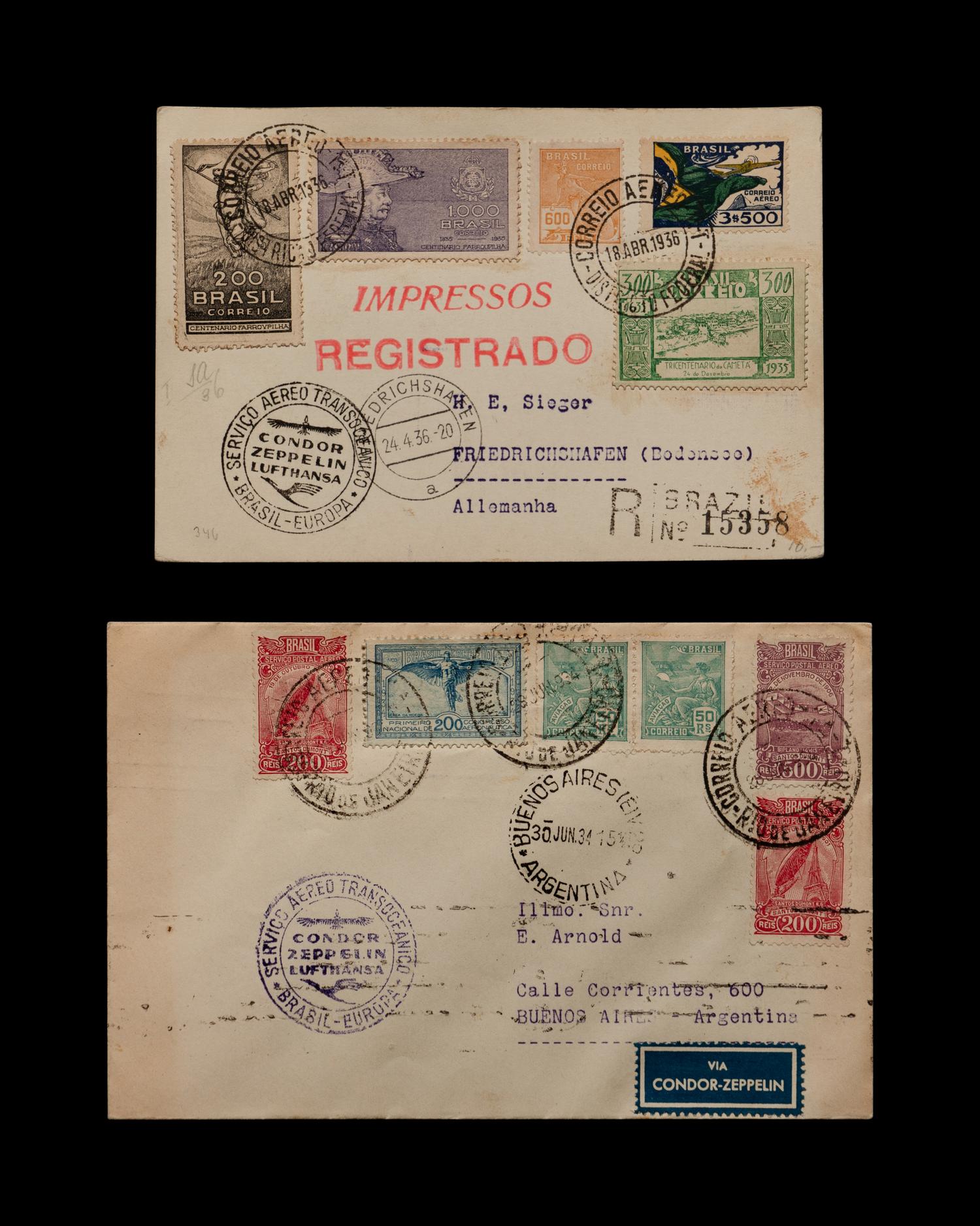 [FLIGHT COVERS] A Collection of Eleven Brazil Dispatched Zeppelin Flight Covers and Postcards.
