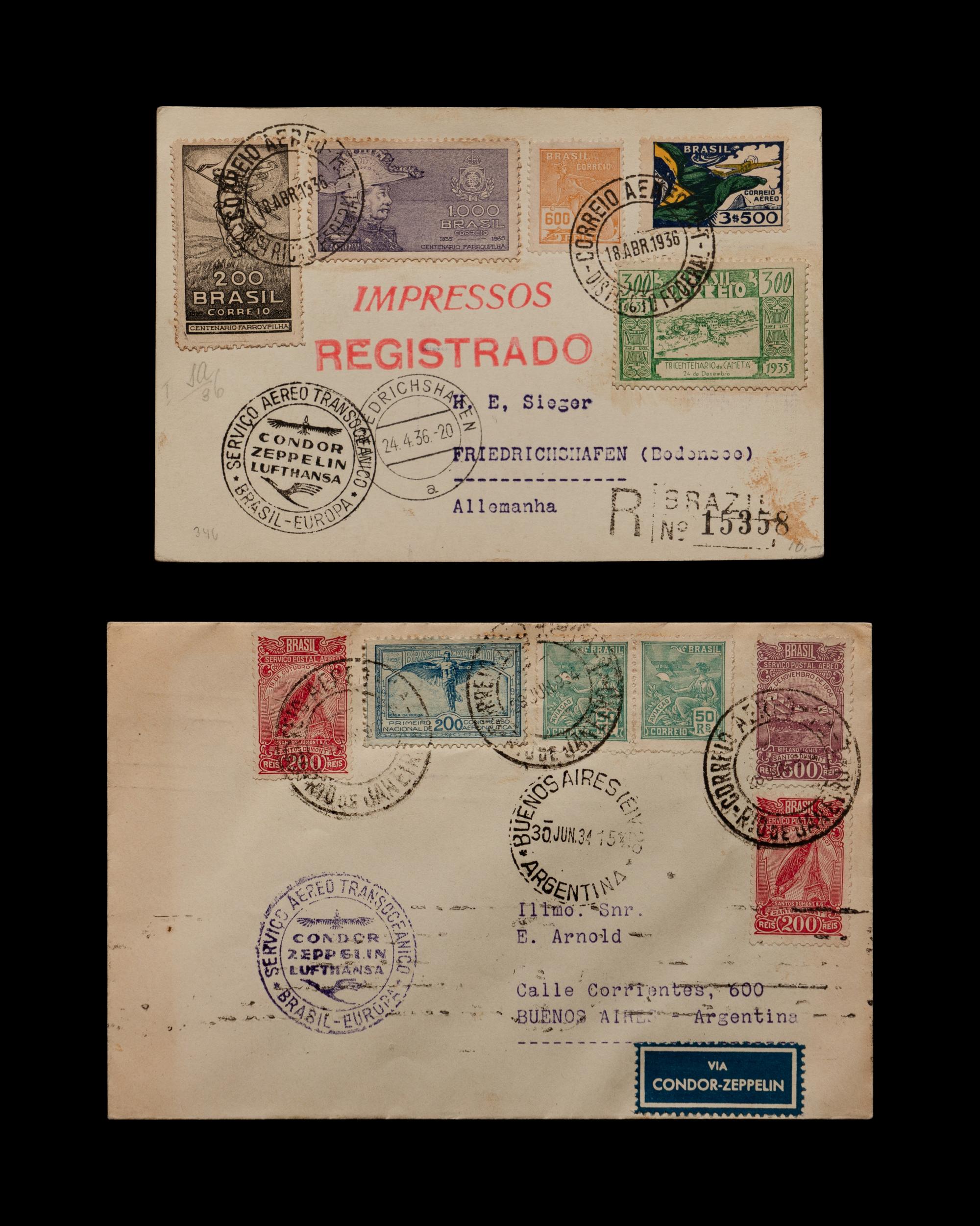 [FLIGHT COVERS] A Collection of Eleven Brazil Dispatched Zeppelin Flight Covers and Postcards.